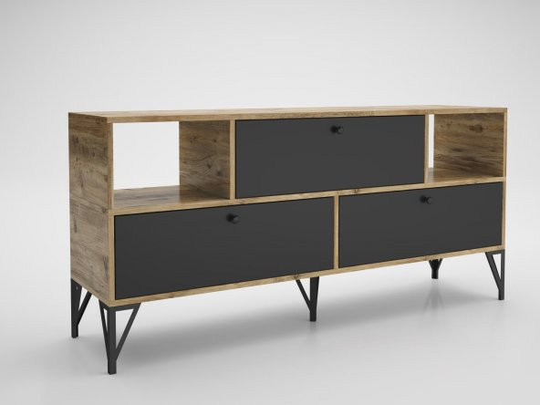 Woodn Love Mia 160 Cm Metal Ayaklı Tv Ünitesi - Konsol - Atlantik Çam - Siyah / Siyah - 2