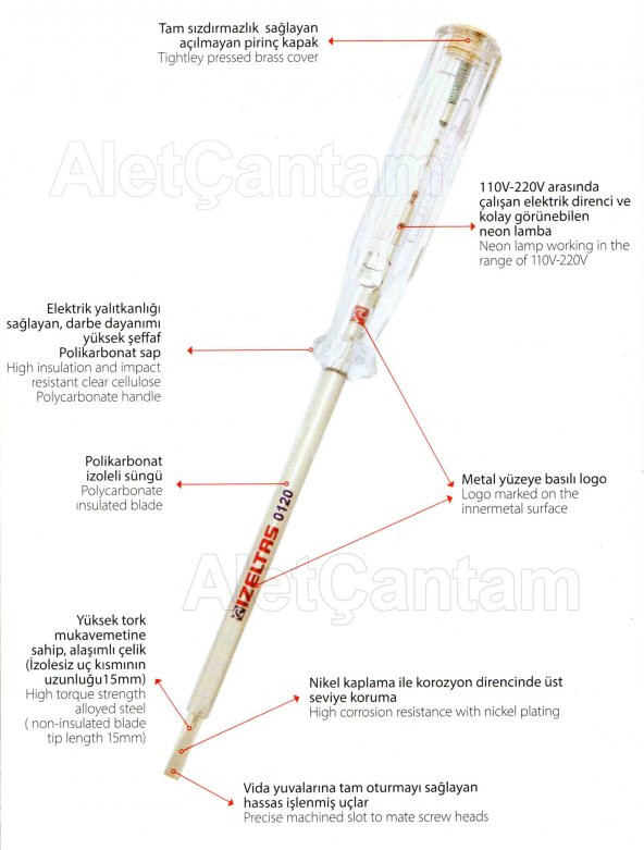 İzeltaş Elektrik Kontrol Kalemi Yıldız Uçlu 190 MM Uzun Boy - 2