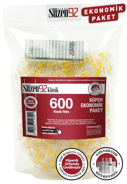 Süzen92 Klasik Filtre 600'lü Ekonomik Paket 1 Adet Taşıma Kutusu Hediyeli