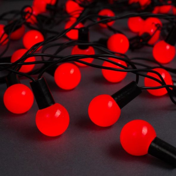 5 Metre 28 Led Fişli Kırmızı Işık Mini Top Led Siyah Kablo