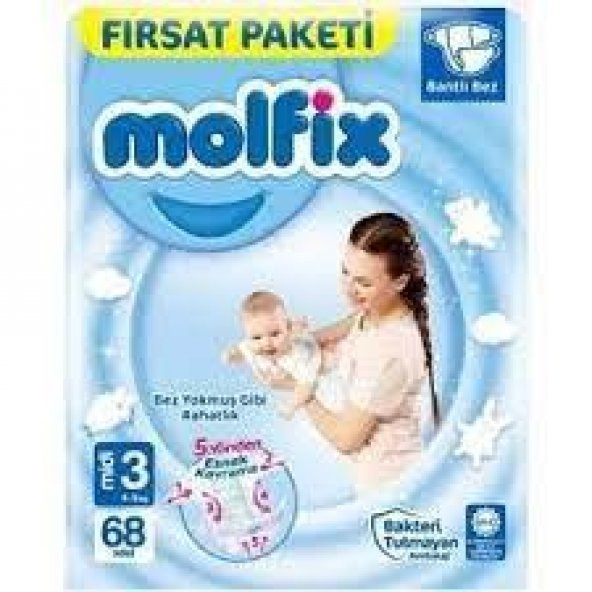 Molfix Bebek Bezi 3 Beden Midi Fırsat Paketi 4-9 kg 68 Adet