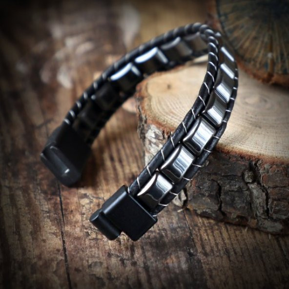 Hematit Doğal Taşlı Deri Bileklik - 2