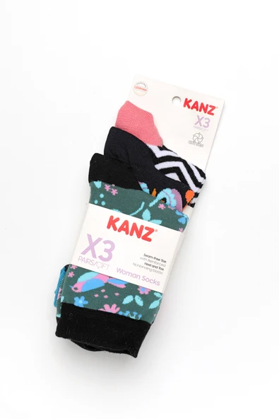 Kanz Desenli Pamuklu 3'Lü Kadın Çorap - Resim 5