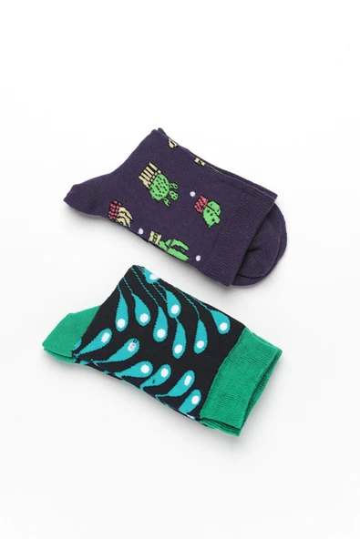 Kanz Desenli Pamuklu 2'Li Kadın Çorap - Resim 6