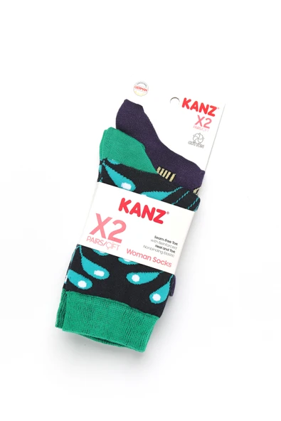 Kanz Desenli Pamuklu 2'Li Kadın Çorap - Resim 5