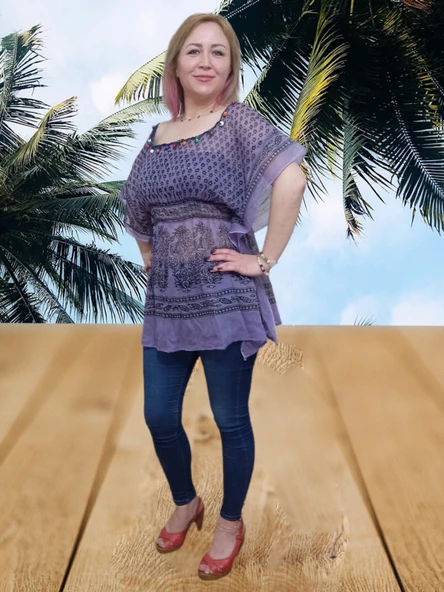 Plaj Elbisesi Pareo - Mor Standart - 3