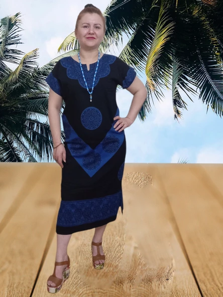 Mavi Şilebezi Taş Baskılı Elbise - Siyah Mavi S - 2