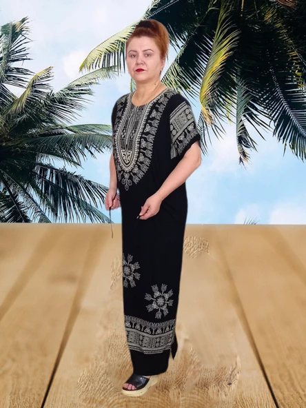 Boutique Venüs Şilebezi Taş Baskılı Siyah Elbise - 8