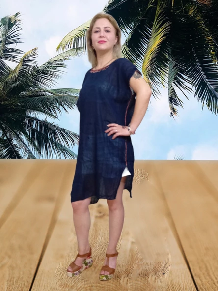 Plaj Elbisesi & Pareo Lacivert - Tek Ebat - 2
