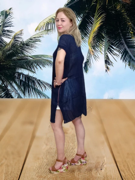 Plaj Elbisesi & Pareo Lacivert - Tek Ebat - 5