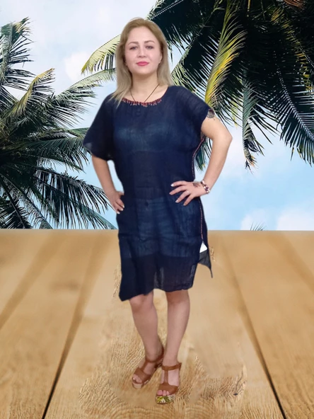 Plaj Elbisesi & Pareo Lacivert - Tek Ebat - 3