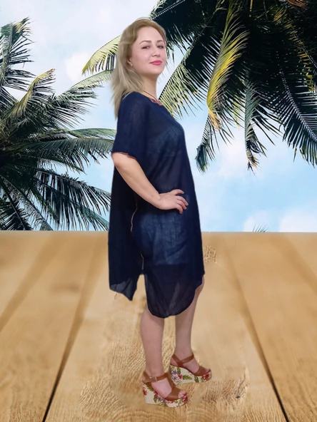 Plaj Elbisesi & Pareo Lacivert - Tek Ebat - 4