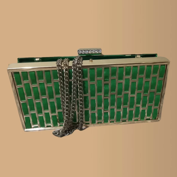 Yeşil Metal Aksamlı Abiye Çanta - Yeşil Gold Renk Tek Ebat - 3