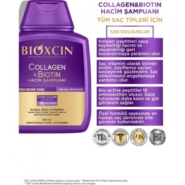 Bioxcin Collagen & Biotin Ekstra Hacim & Dolgunlaştırıcı Şampuan 300 Ml - İnce Telli Ve Hassas Saçlar - 3