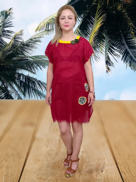 Şile Bezi Pareo - kiremit Kırmızı Tek Ebat - 3