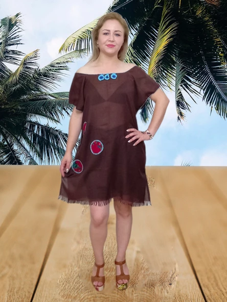 Plaj Elbisesi & Pareo - kahverengi Tek Ebat - 3