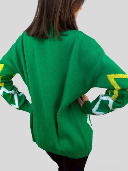 Kadın Kazak Çizgi Desenli Oversize Çok Renkli - 3
