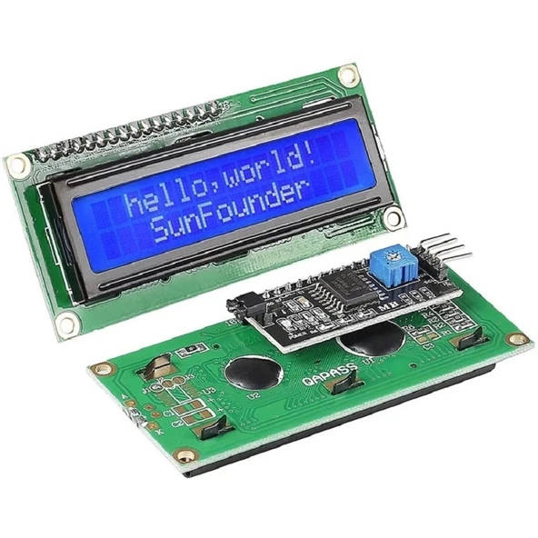 16x2 Mavi LCD + IIC/I2C Ekran Arayüz Modülü Birlikte Set ürün görseli