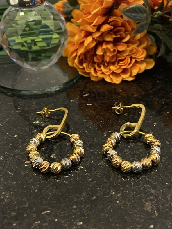 Aksesuar Çarşısı Çelik İğneli Renkli Dorika Toplu Küpe - Resim 2