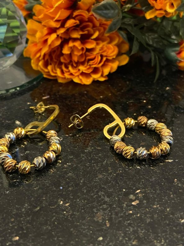 Aksesuar Çarşısı Çelik İğneli Renkli Dorika Toplu Küpe - Resim 4