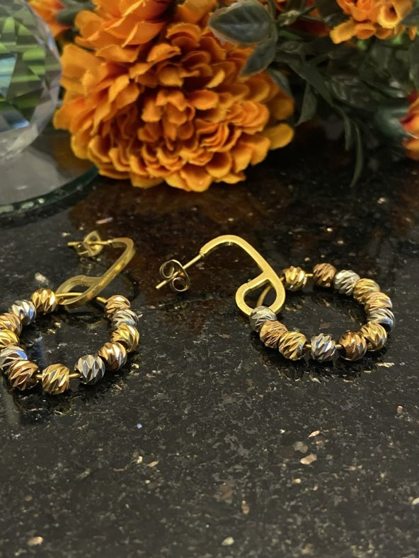 Aksesuar Çarşısı Çelik İğneli Renkli Dorika Toplu Küpe - Resim 7