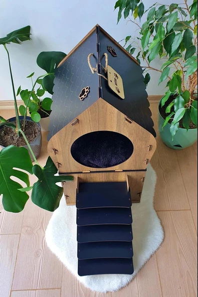 Büyük Kedi Evi Xxl Teraslı Kedi Evi 5kg Ve Üzeri Kediler Için XXL SİYAH - 4