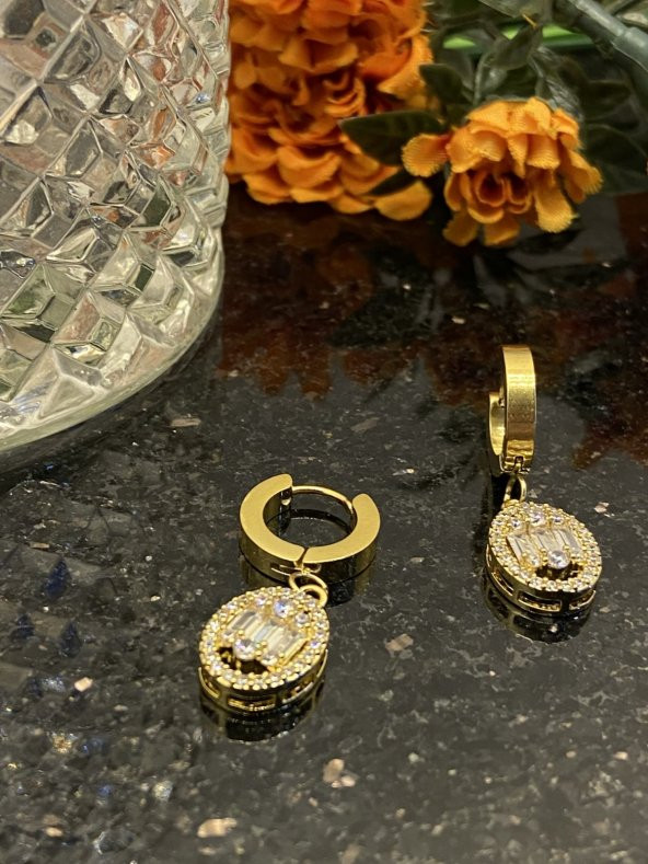 Aksesuar Çarşısı Çelik Yuvarlak Baget Küpe Gold - Resim 2