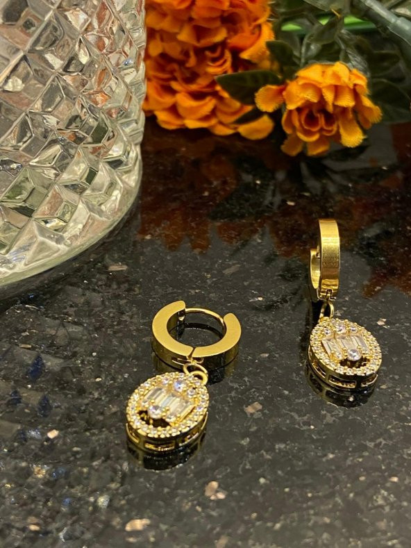 Aksesuar Çarşısı Çelik Yuvarlak Baget Küpe Gold - Resim 6