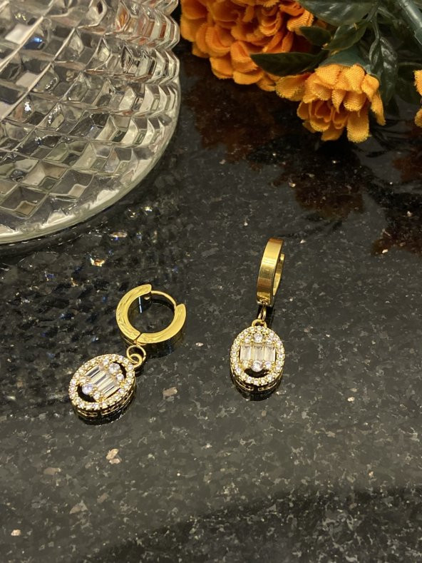 Aksesuar Çarşısı Çelik Yuvarlak Baget Küpe Gold - Resim 7