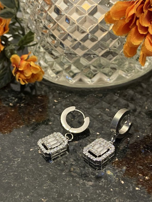Aksesuar Çarşısı Çelik Sallantılı Baget Küpe Silver - 5