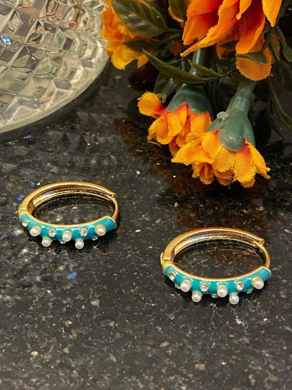 Aksesuar Çarşısı Çelik Mavi Mineli İncili Zirkon Taşlı Küpe - Resim 10