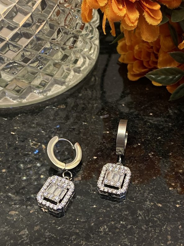 Aksesuar Çarşısı Çelik Sallantılı Baget Küpe Silver - 7