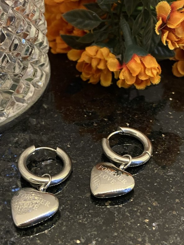 Aksesuar Çarşısı Çelik Silver Sallantılı Kalp Küpe - Resim 3