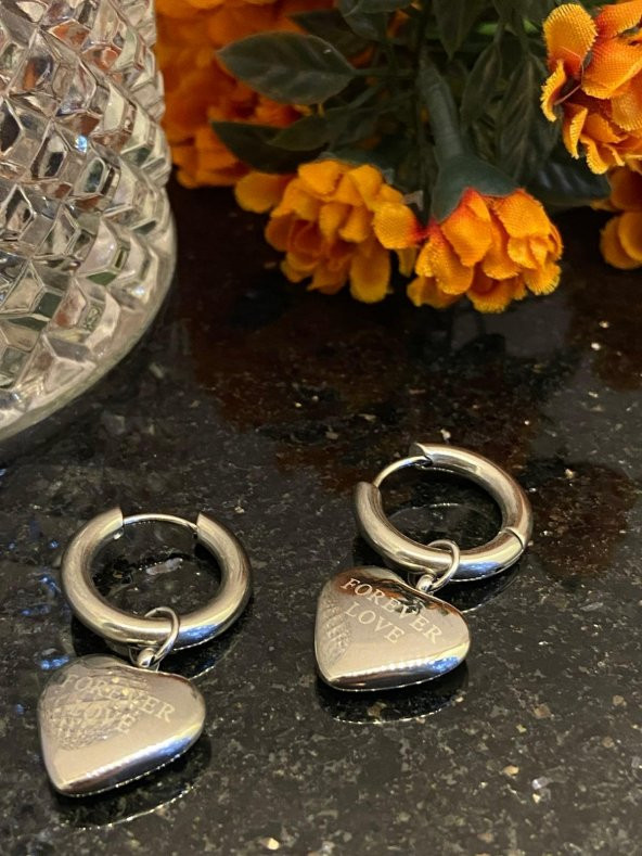 Aksesuar Çarşısı Çelik Silver Sallantılı Kalp Küpe - Resim 6