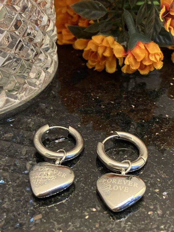 Aksesuar Çarşısı Çelik Silver Sallantılı Kalp Küpe - Resim 7