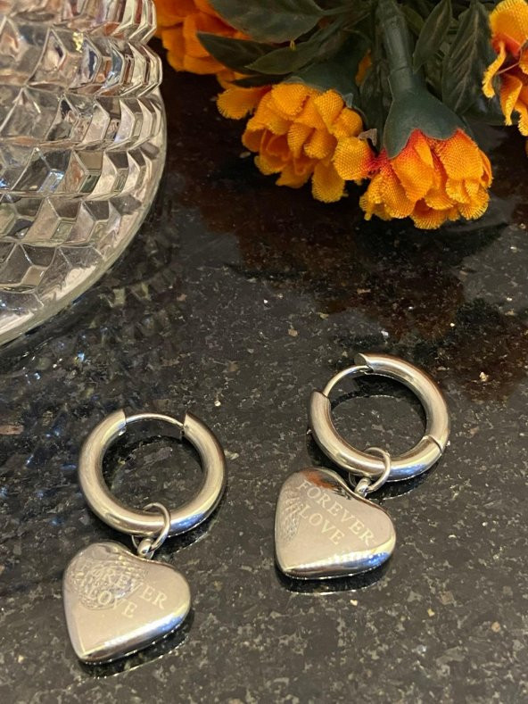 Aksesuar Çarşısı Çelik Silver Sallantılı Kalp Küpe - Resim 8