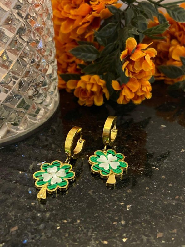 Aksesuar Çarşısı Çelik Yeşil Sedefli Yonca Küpe - Resim 4