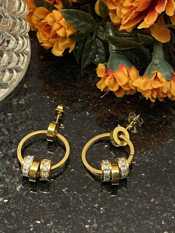 Aksesuar Çarşısı Çelik Gold Sallantılı Halka Küpe - 2