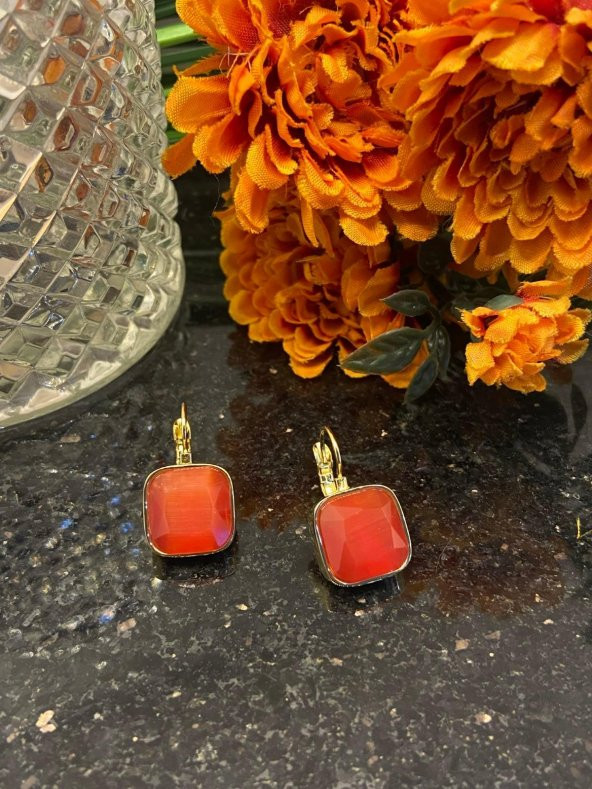 Aksesuar Çarşısı Çelik Kare Kesim Kırmızı Taşlı Küpe ürün görseli