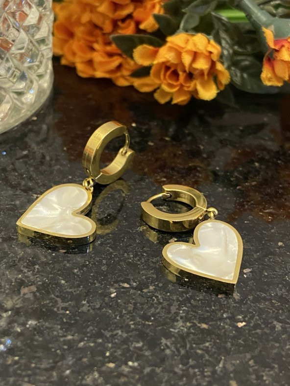 Aksesuar Çarşısı Çelik Sedefli Kalp Küpe - Resim 2