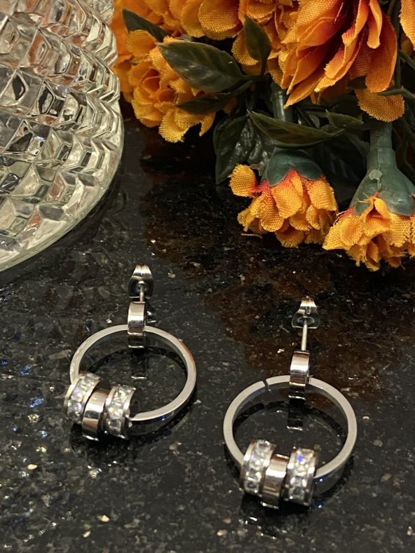 Aksesuar Çarşısı Çelik Silver Sallantılı Halka Küpe - Resim 3