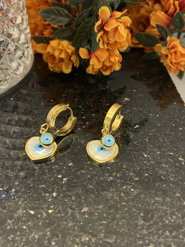 Aksesuar Çarşısı Çelik Sedefli Kalp tasarımlı Göz Küpe - Resim 3