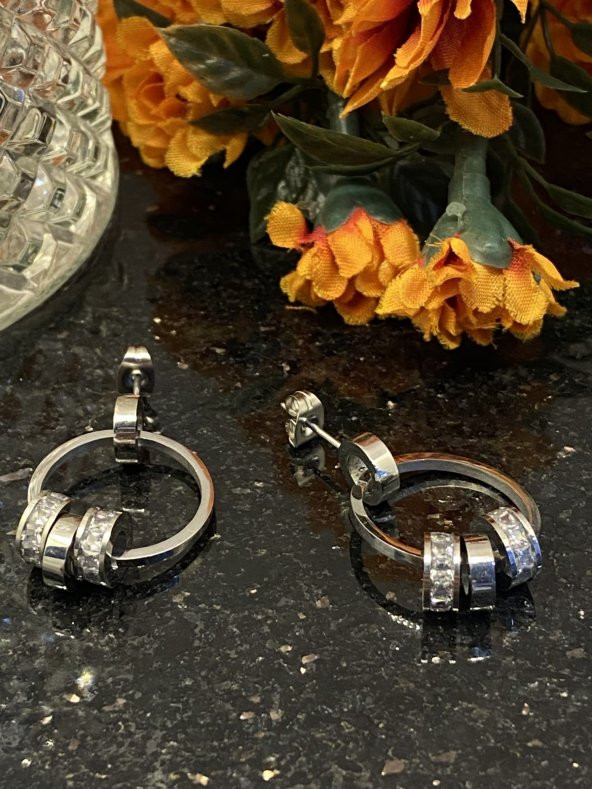 Aksesuar Çarşısı Çelik Silver Sallantılı Halka Küpe - Resim 4