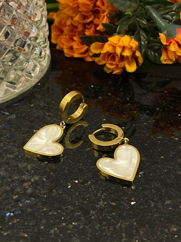 Aksesuar Çarşısı Çelik Sedefli Kalp Küpe - Resim 6