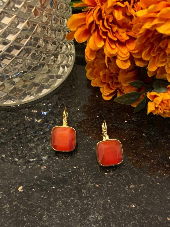 Aksesuar Çarşısı Çelik Kare Kesim Kırmızı Taşlı Küpe - Resim 6