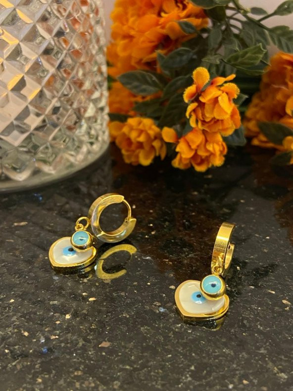 Aksesuar Çarşısı Çelik Sedefli Kalp tasarımlı Göz Küpe - Resim 6