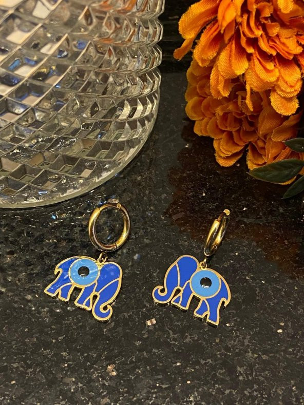 Aksesuar Çarşısı Çelik Mavi MineLİ Fil Tasarımlı Küpe ürün görseli