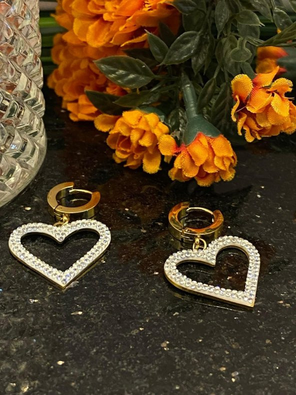 Aksesuar Çarşısı Çelik İnce Zirkon Taşlı Kalp Tasarımlı Küpe - Resim 6