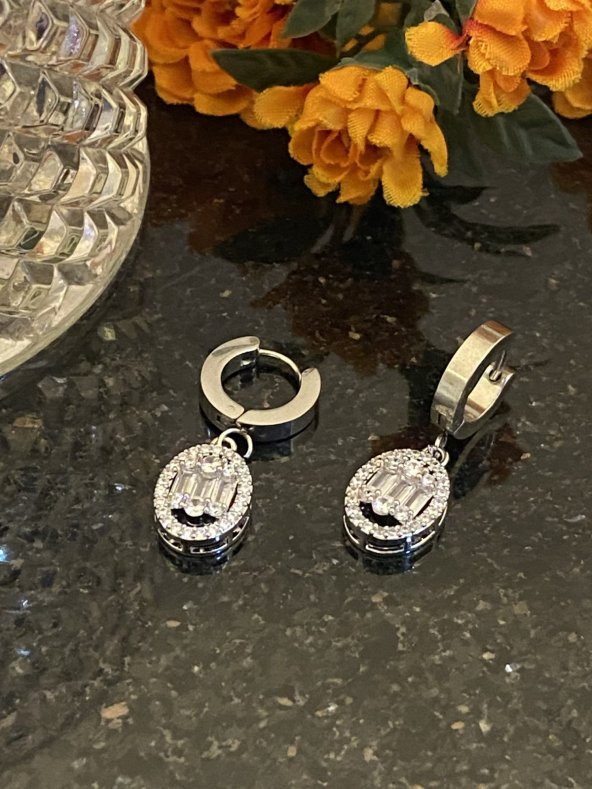 Aksesuar Çarşısı Çelik Yuvarlak Baget Küpe Silver - Resim 2