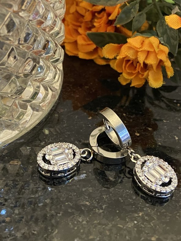 Aksesuar Çarşısı Çelik Yuvarlak Baget Küpe Silver - Resim 3